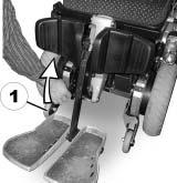 Korrekt funktion Lad en hjælpende person løfte kørestolen en smule bagtil, således at baghjulene er ca. 1 cm fra jorden. Træk antitiphjulet (1) opad. Antitiphjulet skal straks blokere helt.