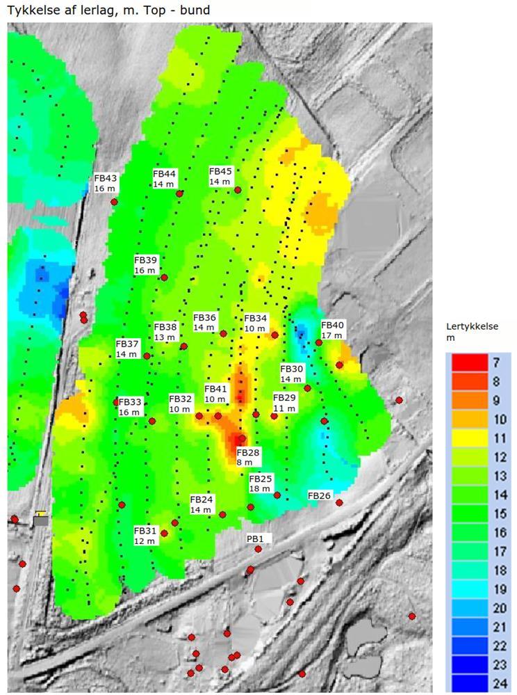 Kort over lertykkelse Model af dæklagets mægtighed udarbejdet i GeoScene3D af Flemming Jørgensen, Region Midt