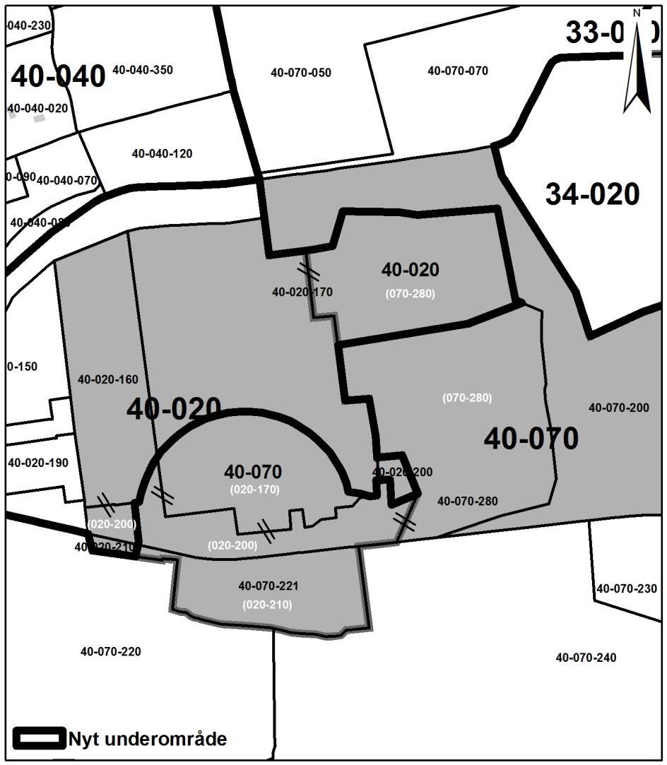 Ændring 2015.30 Rammedel Af kortet kan ses at: Enkeltområde 40-020-170 udvides med en del af enkeltområde 40-(070-280) samtidig ændres underområdet fra 40-070 til 40-020.