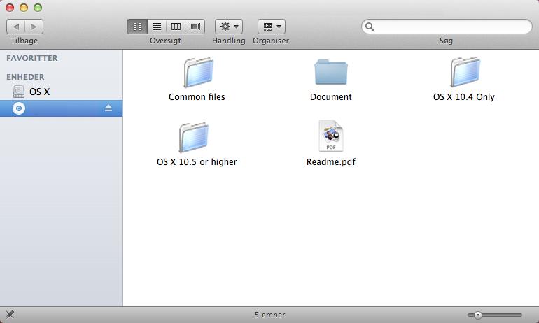 Klargøring inden brug 4 Dobbeltklik på enten OS X 10.4 Only eller OS X 10.5 or higher afhængigt af ios versionen.
