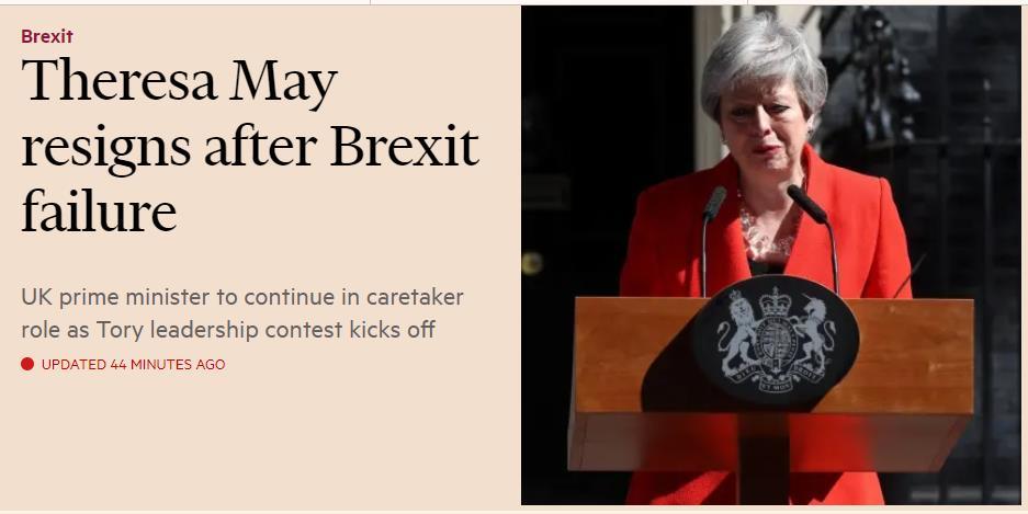 USD pr. GBP EUR pr. GBP Farvel til Theresa May May trækker sig 7.
