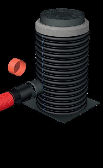 Kabelforbindelseskammer TC906/800/650 Specifikation: Kabelforbindelseskammer TC 906/800/650 er fremstillet af polypropylen (PP). Den kvadratiske fod (1000 1000 mm) sikrer kammeret stabilitet i jorden.
