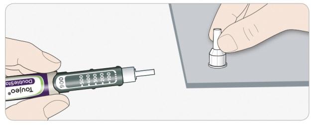 A Fjern beskyttelsesseglet fra en ny nål. B Hold nålen lige, og skru den på pennen indtil den sidder fast.