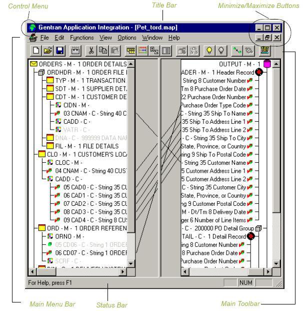 Application Integration Window The following diagram illustrates the Sterling Gentran:Server - Application Integration Window. (This is a TRADACOMS example.
