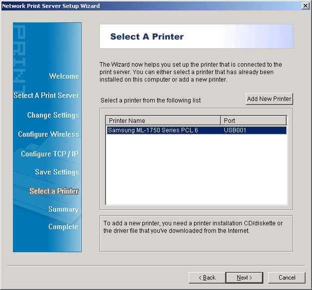 Select Add New Printer if the print server is connected to a printer