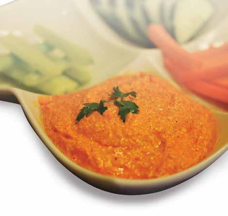 Roasted Red Pepper & Feta Dip MAKES 2½ CUPS INGREDIENTS 1 cup shredded feta cheese 1 cup drained canned roasted red peppers 1 tsp garlic paste 1/8 tsp cayenne pepper 1 tbsp extra-virgin olive oil or