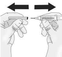 Trin 5: Injicér TAKHZYRO c) Træk kanylehætten lige af sprøjten uden at berøre selve kanylen. Du må ikke trække i stemplet.
