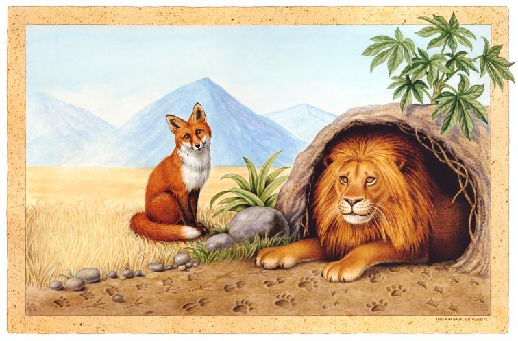 Tekst 1: Løven og ræven Lav i lisica Ležao je lav u svojoj pećini. Ležao je tu i danju i noću. Iz pećine se čulo samo njegovo umorno rikanje.