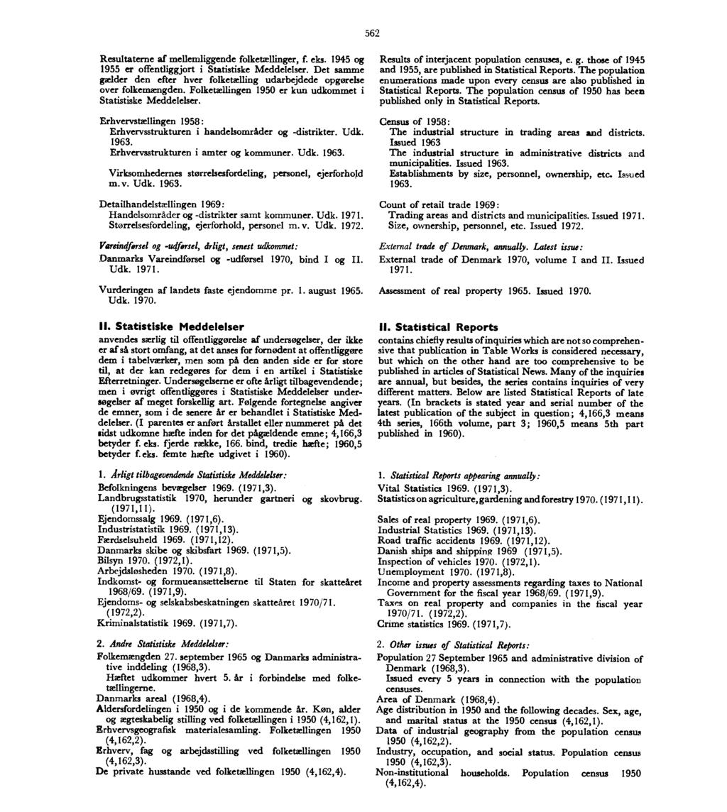 562 Resultaterne af mdllemliggende folketællinger, f. eks. 1945 og 1955 er offentliggjort i Statistiske Meddelelser.