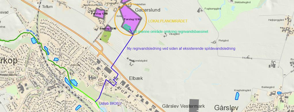 Lokalplanområdet ligger øst for Gauerslund og består af to arealer mellem Korsdalsvej og Skikballevej.