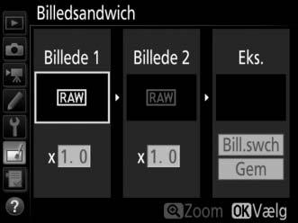 1 Vælg Billedsandwich. Markér Billedsandwich i retoucheringsmenuen, og tryk på 2. Dialogboksen til højre vises.