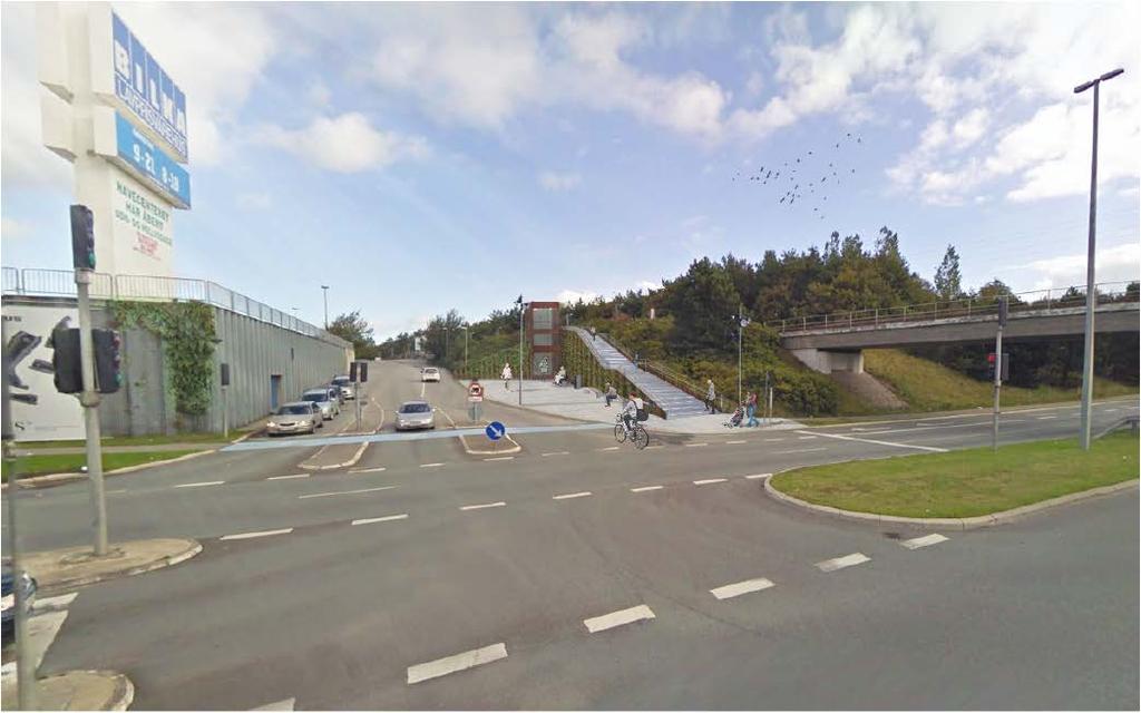 Foto 7.13: Visualisering af trafikknudepunktet Gjesing Station med forslag om trappe og elevator fra Kjersing Ringvej til Gjesing Station (pt.