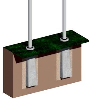 Hvis kun 1 mast bruges, kan eksempel på montering af tavle på mast, inden det sættes i fundament, ses i afsnit 4, punkt 3.