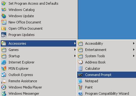Sørg for at slå "Windows Firewall" fra, hvis "TELNET" filtreres fra af din pc/bærbare. 1. Vælg Start > All Programs (Alle programmer) > Accessories (Tilbehør) > Command Prompt (Kommandoprompt). 2.