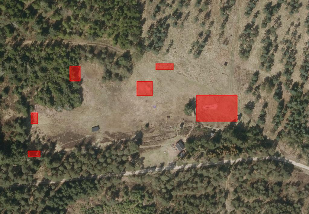 11. Bilag B Primære nedfaldsområder, Sydthy Flugtskydningscenter Bilag 2 Luftfoto med primære nedfaldsområder (røde markeringer) på skydebanen.