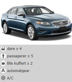 28 Bilbeskrivelse FullSize, Ford Taurus eller lignende Specifik mærke / model og / eller tilgængelighed kan variere fra sted til sted. Viste biler repræsenterer producentens basismodel.