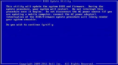 Figur 1. DOS BIOS-opdateringsskærmen Opdatering af Dell BIOS i Linux- og Ubuntu-miljøer Hvis du vil opdatere systemets BIOS i et Linux-miljø så som Ubuntu, så se https://www.dell.