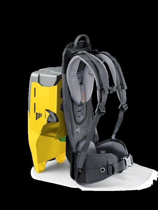 Omformeren, der er integreret i rygsækken, garanterer en sikker beskyttelses-lavspænding (34 V) Kompakt system med