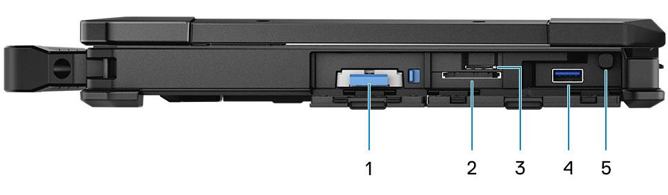 Set fra højre 1. SSD 2. SD-kortlæser 3. SIM-kort-slot 4. USB 3.