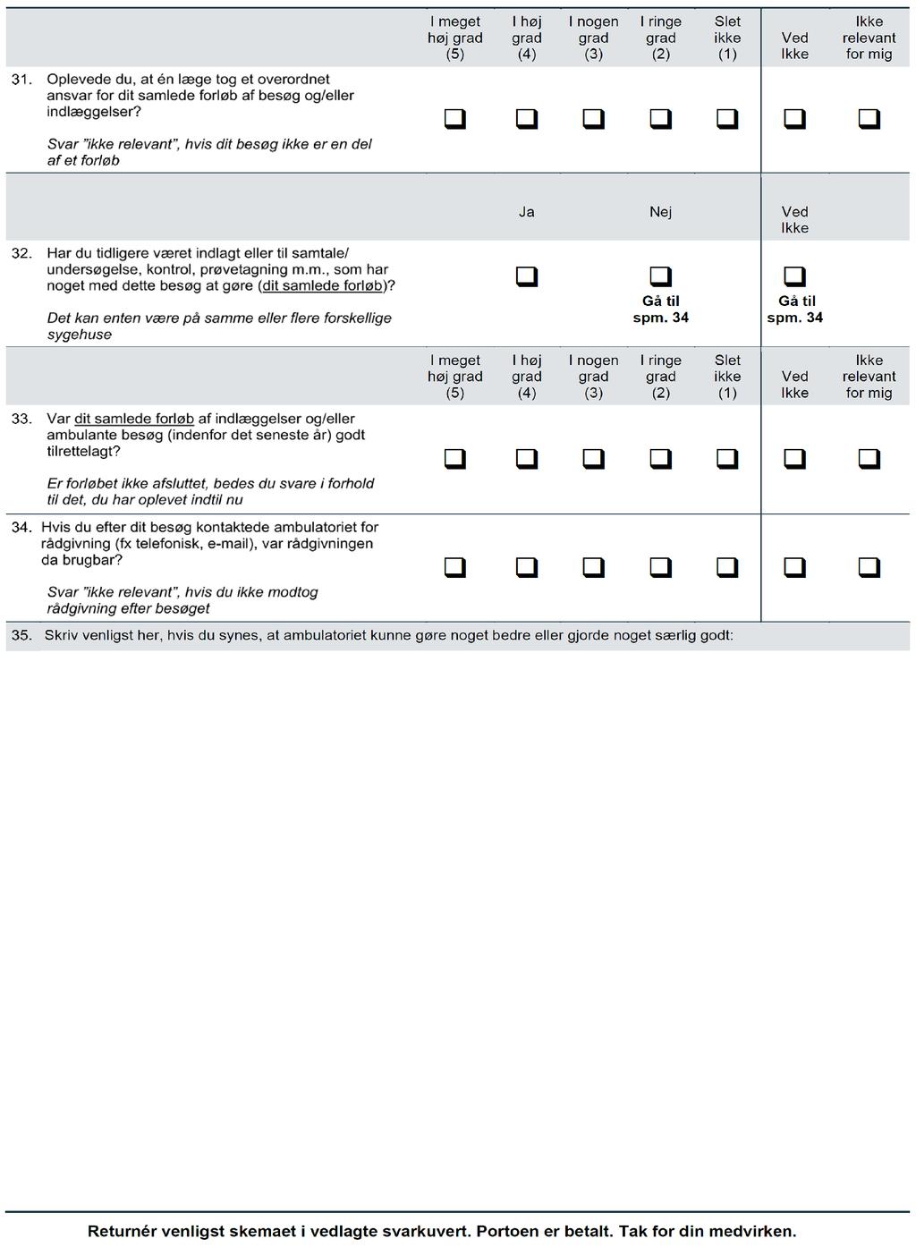 2. BILA Spørgeskemaet (side 4) Planlagt ambulante patienters oplevelser: