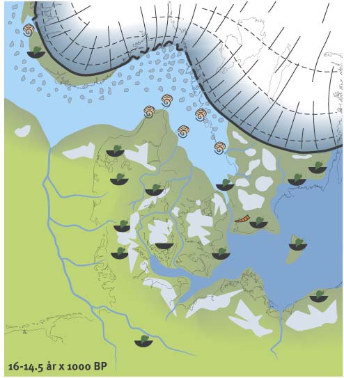 000 år før nu var præget af opbrud af isstrømmen syd for Norge, den Nordatlantiske havstrøm var igen blevet mere aktiv og havet trængte dybt ind i Norske Rende.