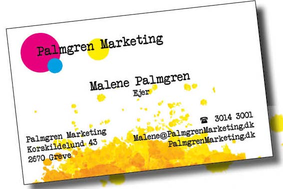 Palmgren Marketing Ejer: Malene Palmgren Kernekunderne: Iværksættere og lokale mindre