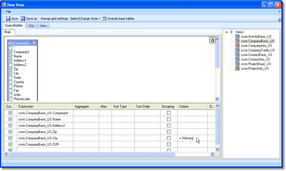 100 CRM with ChannelCRM As you see the window contains an area with tabfolders (to the left) and a list of database tables (to the right), The idea is that you choose the data to be used in the