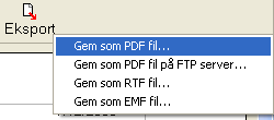 Udskrifter Der er kommen en knap mere på udskrifterne. Herfra er det muligt at udskrive til PDF, RTF og EMF. RTF kan læses af word. Det er også muligt at overfører en PDF fil til DanDentals server.