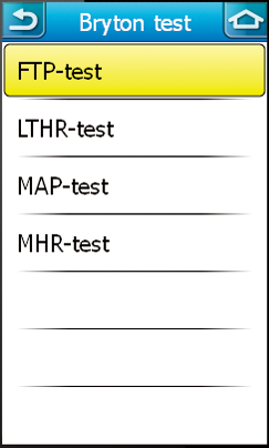 Bryton Test Der er inkluderet fire testforløb i din Rider 60, som kan hjælpe dig til at måle din maxpuls, LTHR, FTP og MAP (max iltoptag).
