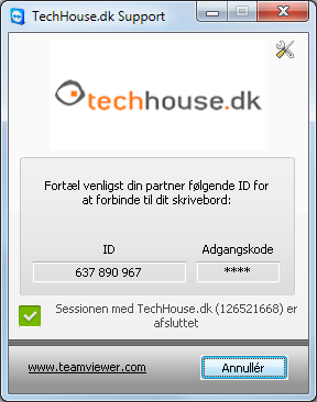 Appendiks Remote support HUSK FØRST AT RINGE TIL TechHouse.dk! Når der er behov for hjælp skal bruger ikke tøve med at kontakte os, selvom en stor del af spørgsmål kan afklares i denne brugermanual.