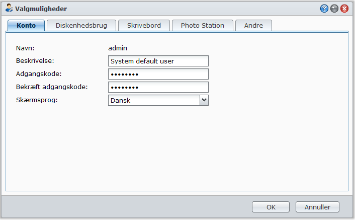Administrer personlige valgmuligheder Brugervejledning til Synology DiskStation Klik på menuen Valgmuligheder (med et talikon) øverst til højre på DSM-skrivebordet for at styre dine