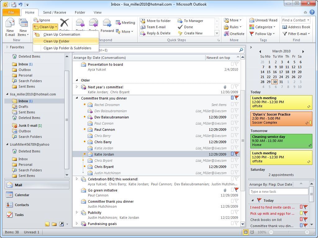 Hold dig opdateret med dine kunder og din kalender Du kan skabe forbindelse mere effektivt til personer og projekter med e-mail- og kalenderværktøjer i Outlook 2010, der gør det nemmere at