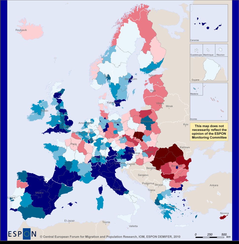 Impact of migration on the labour force, 2050 Migration trends propel centralisation Overall the trend is towards increased population in more densely populated areas across Europe.