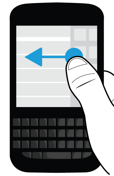 Opsætning og grundlæggende oplysninger Hvis du vil skifte mellem BlackBerry Hub og dine apps, skal du lade fingeren glide mod venstre og højre.