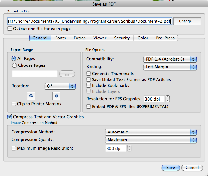 EXPORT / PDF Eksporterer man sit dokument til PDF, får man en låst fil, hvor alle billeder og skrifter er gemt i dokumentet.