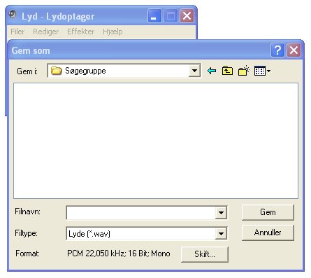 10) For at gemme den optagne talebesked, Klikkes på lydoptagerens menu Filer -> Gem som.