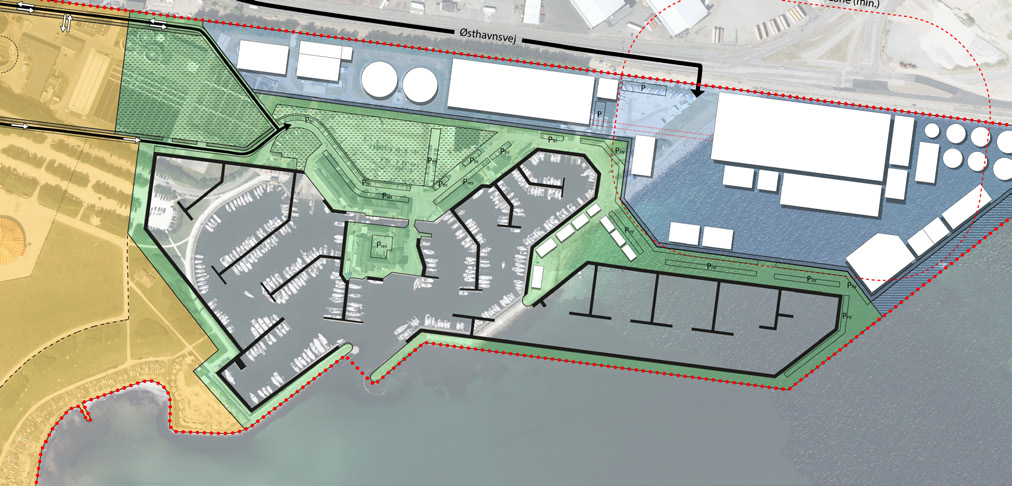 LYSTBÅDEHAVNEN MARSELISBORG LYSTBÅDEHAVN Skitsen til helhedsplanen viser, hvordan lystbådehavnen kan udvides inden for kommuneplanens arealafgrænsning.