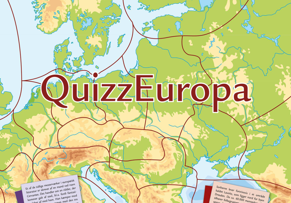 Et lærerigt og underholdende bidrag til undervisningen! Brætspillet QuizEuropa handler om Europas historie og kulturelle mangfoldighed. Det er tænkt som et sjovt og lærerigt spil, der bl.a. sætter fokus på det folkelige Europa gennem emner som mad og drikke, sport og populærmusik samt sprog og folkegrupper.