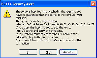 Værktøjskassen PuTTY SSH kontroller RSA fingerprint. 5. Derefter indtastes brugernavn og password: login as: root root@172.16.50.