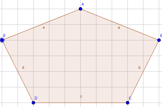 5 Femkantede fliser 5.1 Femkanten tegnet med høj grad af præcision med et dynamisk geometriprogram eller med lineal og blyant på svararkets kvadratnet.