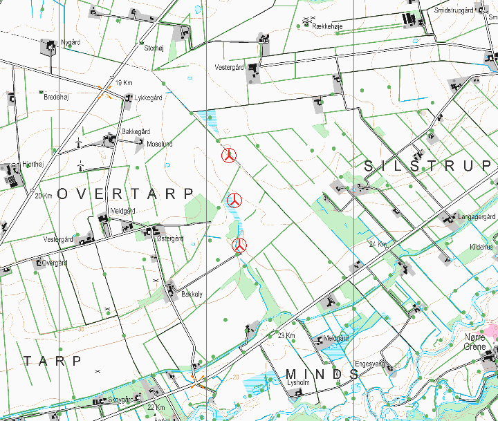 2. Vindmølleområdet Det foreslåede vindmølleområde er beliggende syd af Skjernvej.
