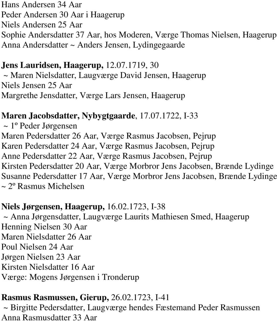 1719, 30 ~ Maren Nielsdatter, Laugværge David Jensen, Haagerup Niels Jensen 25 Aar Margrethe Jensdatter, Værge Lars Jensen, Haagerup Maren Jacobsdatter, Nybygtgaarde, 17.07.