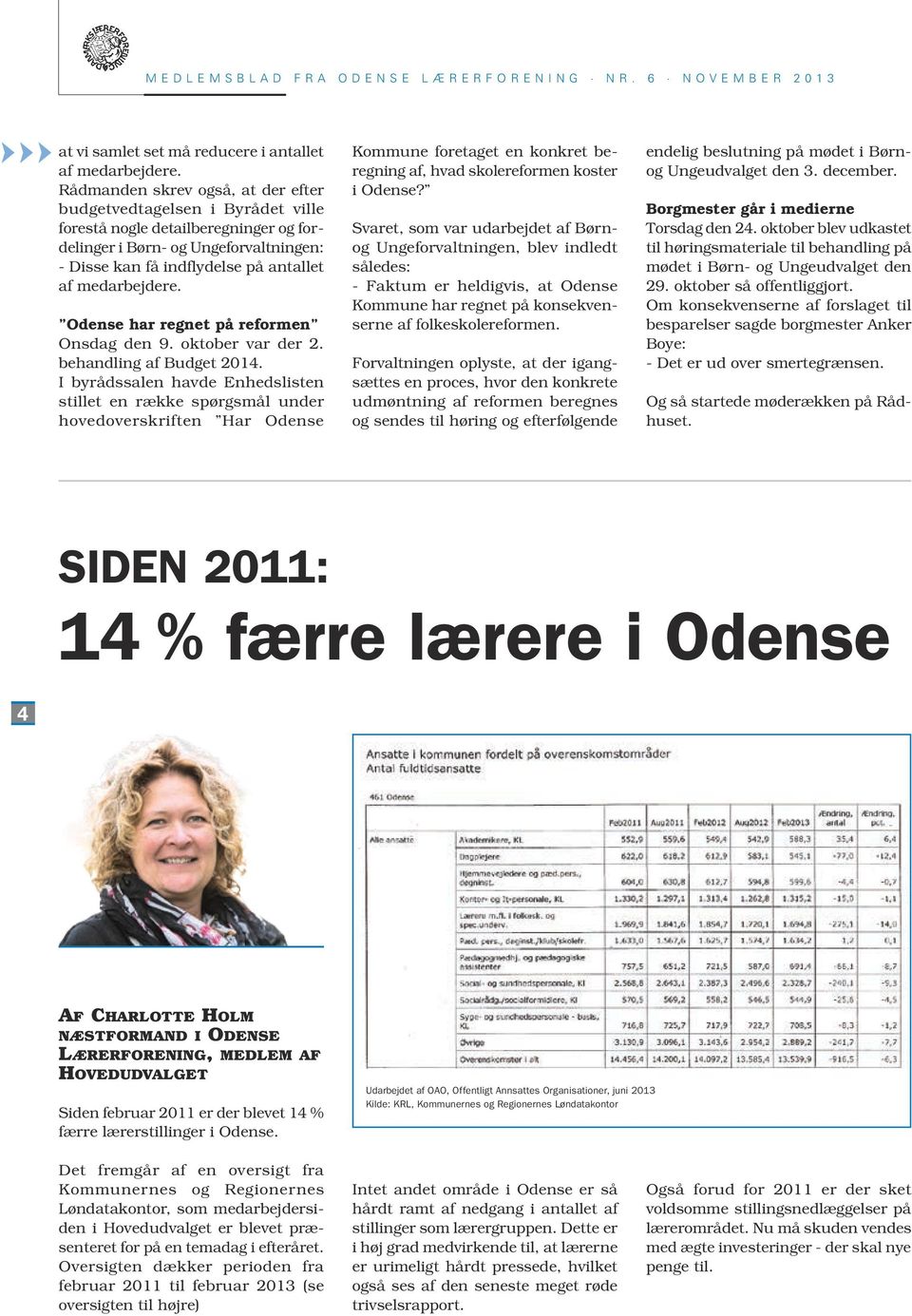 medarbejdere. Odense har regnet på reformen Onsdag den 9. oktober var der 2. behandling af Budget 2014.