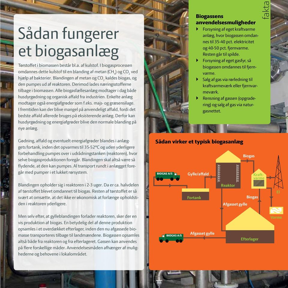 Alle biogasfællesanlæg modtager i dag både husdyrgødning og organisk affald fra industrien. Enkelte anlæg modtager også energiafgrøder som f.eks. majs- og græsensilage.