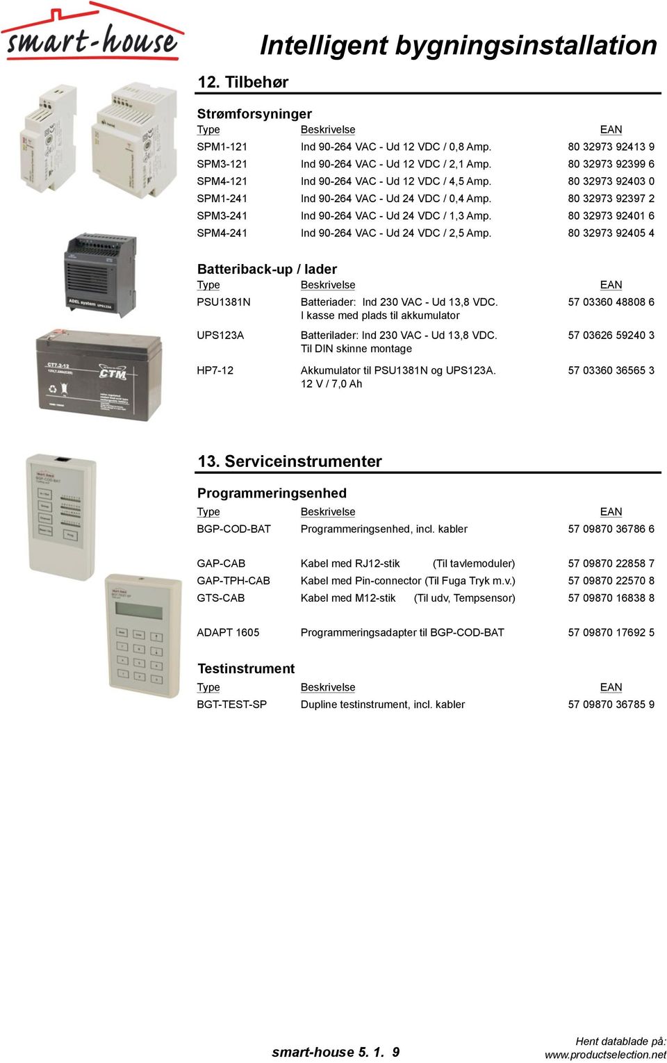80 32973 92401 6 SPM4-241 Ind 90-264 VAC - Ud 24 VDC / 2,5 Amp. 80 32973 92405 4 Batteriback-up / lader PSU1381N UPS123A Batteriader: Ind 230 VAC - Ud 13,8 VDC.