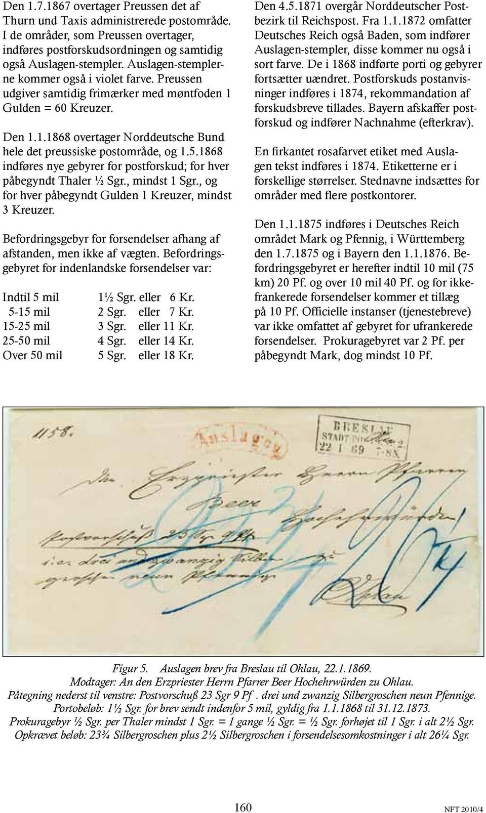5.1868 indføres nye gebyrer for postforskud; for hver påbegyndt Thaler ½ Sgr., mindst 1 Sgr., og for hver påbegyndt Gulden 1 Kreuzer, mindst 3 Kreuzer.