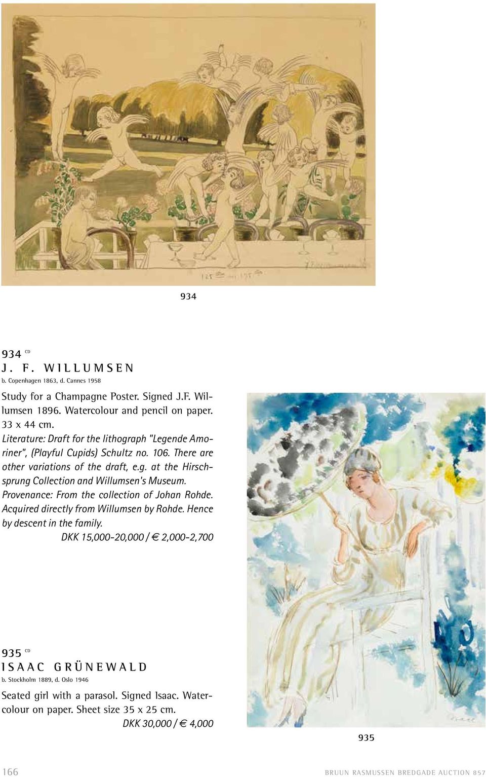 Provenance: From the collection of Johan Rohde. Acquired directly from Willumsen by Rohde. Hence by descent in the family. DKK 15,000-20,000 / 2,000-2,700 935 CD ISAAC GRÜNEWALD b.
