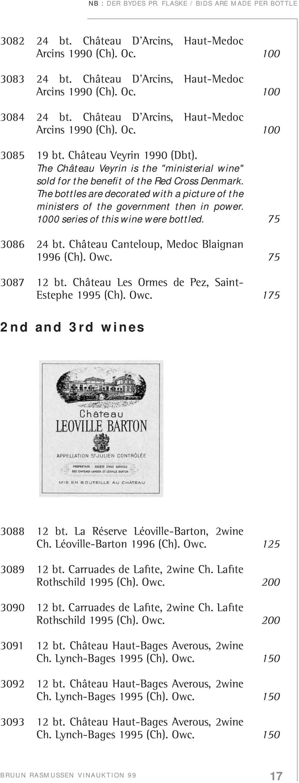 The bottles are decorated with a picture of the ministers of the government then in power. 1000 series of this wine were bottled. 75 3086 24 bt. Château Canteloup, Medoc Blaignan 1996 (Ch). Owc.