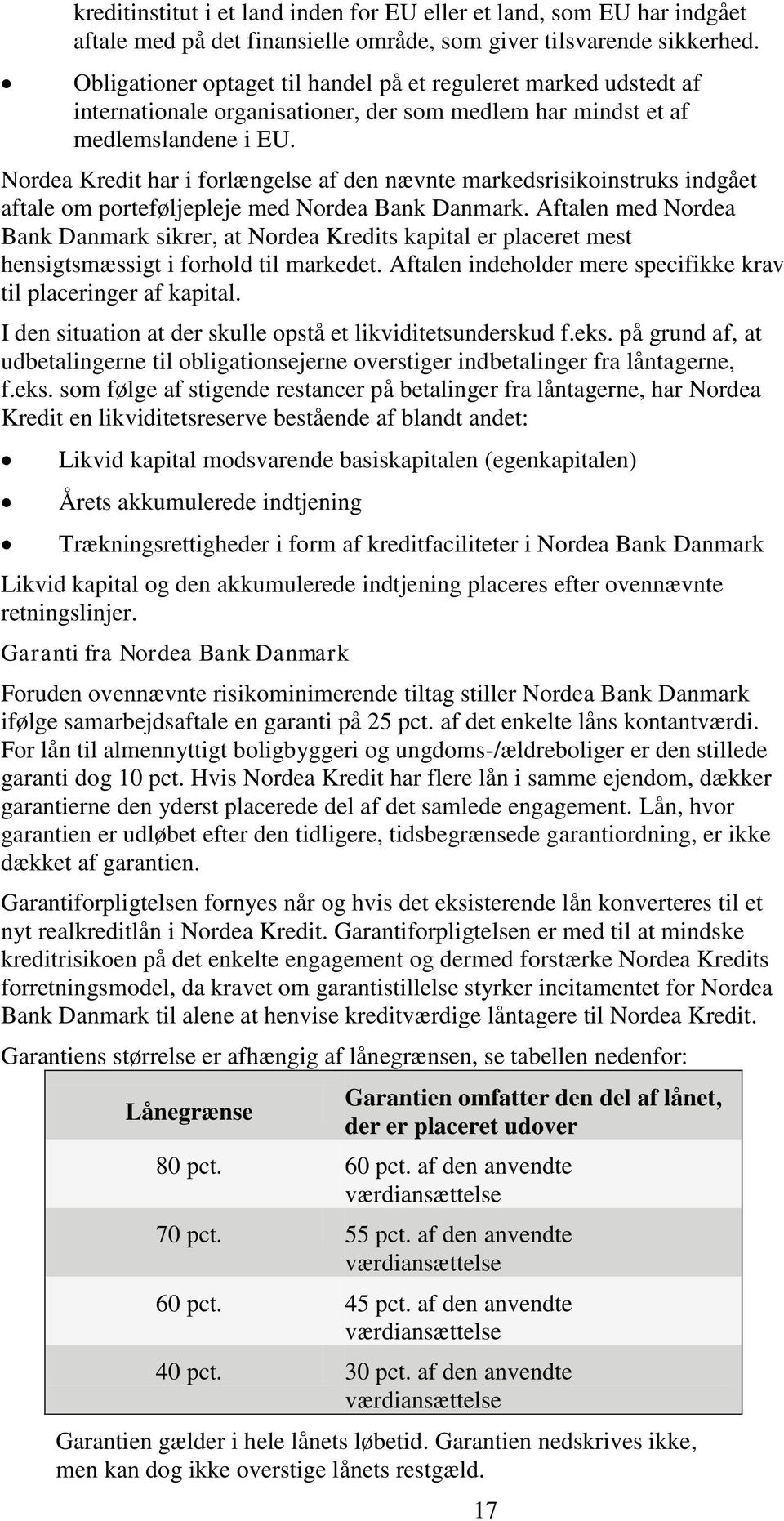 Nordea Kredit har i forlængelse af den nævnte markedsrisikoinstruks indgået aftale om porteføljepleje med Nordea Bank Danmark.