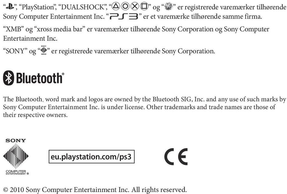 SONY og er registrerede varemærker tilhørende Sony Corporation. The Bluetooth word mark and logos are owned by the Bluetooth SIG, Inc.
